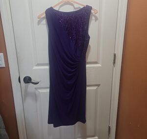 R&M Richards Purple Ruched Sheath Cocktail Dress